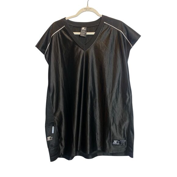 Starter 71 Black Athletic Jersey Shirt XL Mens V-Neck Mesh Zip Pocket Retro Vint - Picture 1 of 6